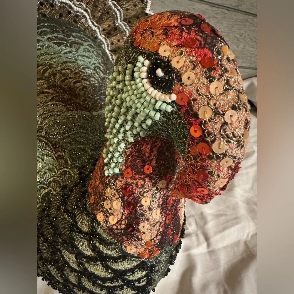 John Derian x Target Beaded Fall Turkey Shaped Pillow Thanksgiving Decor NEW